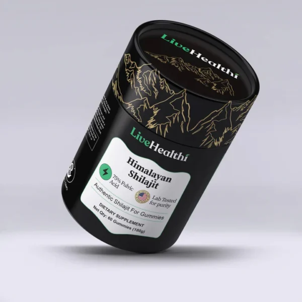 LiveHealth® Himalayan Shilajit Gummies – 75% Fulvic Acid – Natural Energy & Vitality Booster (60 Gummies)